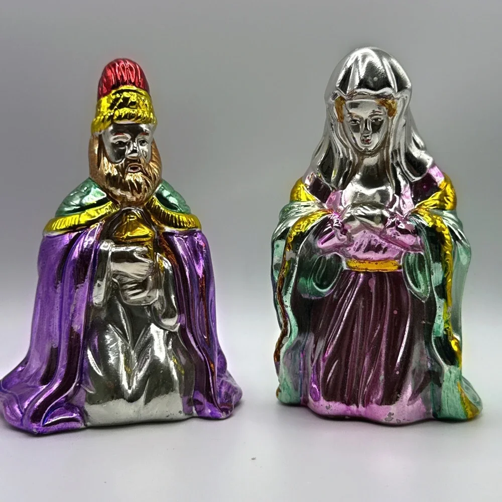(4) Vintage Porcelain Lustre Creche Scene‎ Christmas Nativity Polychrome Figures